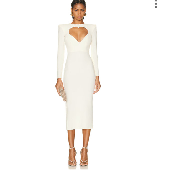 Alex Perry Monroe Heart Cutout Crepe Midi Dress White Cream US 8